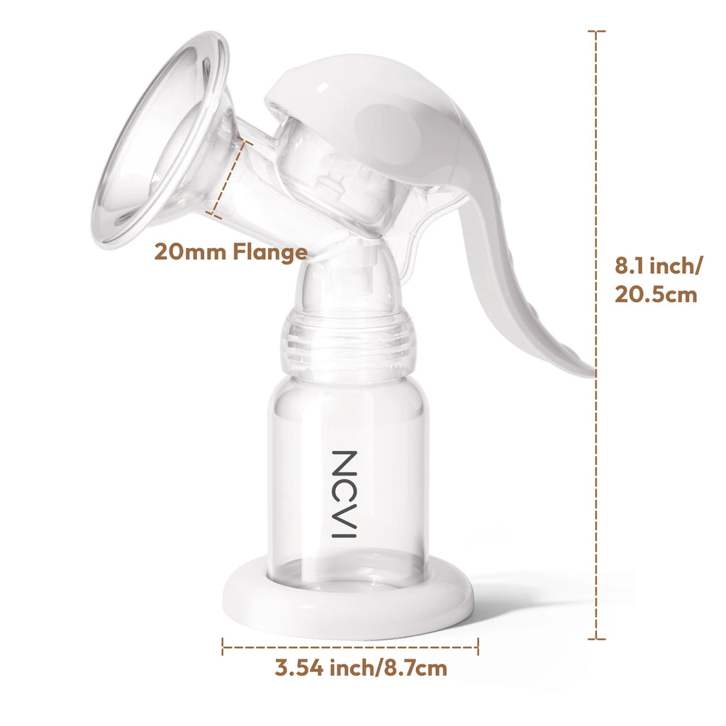 NCVI Manual Breast Pump BPA Free 20mm Silicone Flange 4oz Adjustable Suction Single Hand Pump Fit Small Nipple Breastfeeding Use