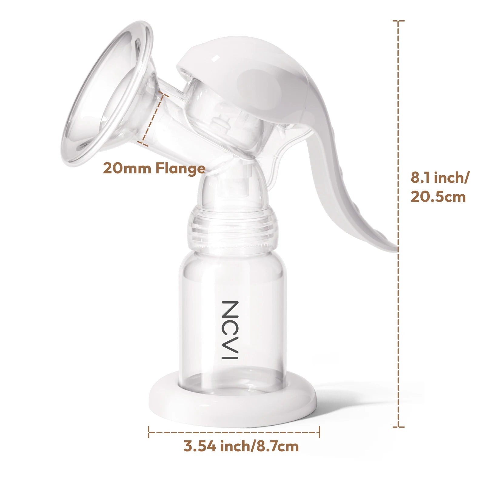 NCVI Manual Breast Pump BPA Free 20mm Silicone Flange 4oz Adjustable Suction Single Hand Pump Fit Small Nipple Breastfeeding Use