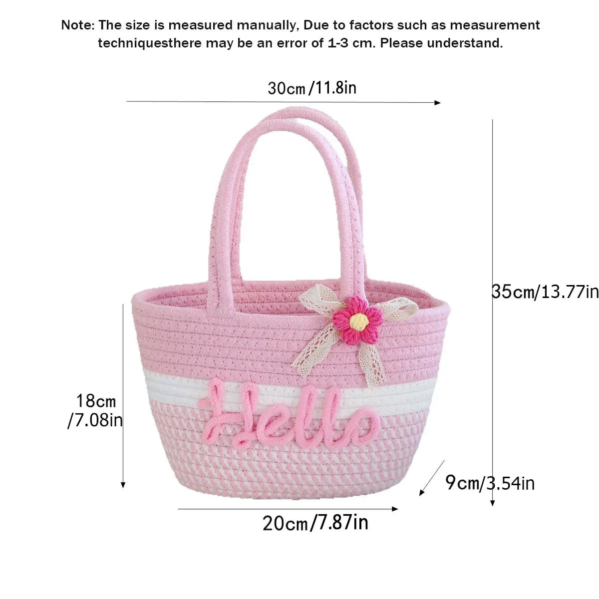 Personalized Braided Cotton Tote Bag with Name – Custom Picnic & Vacation Storage Basket