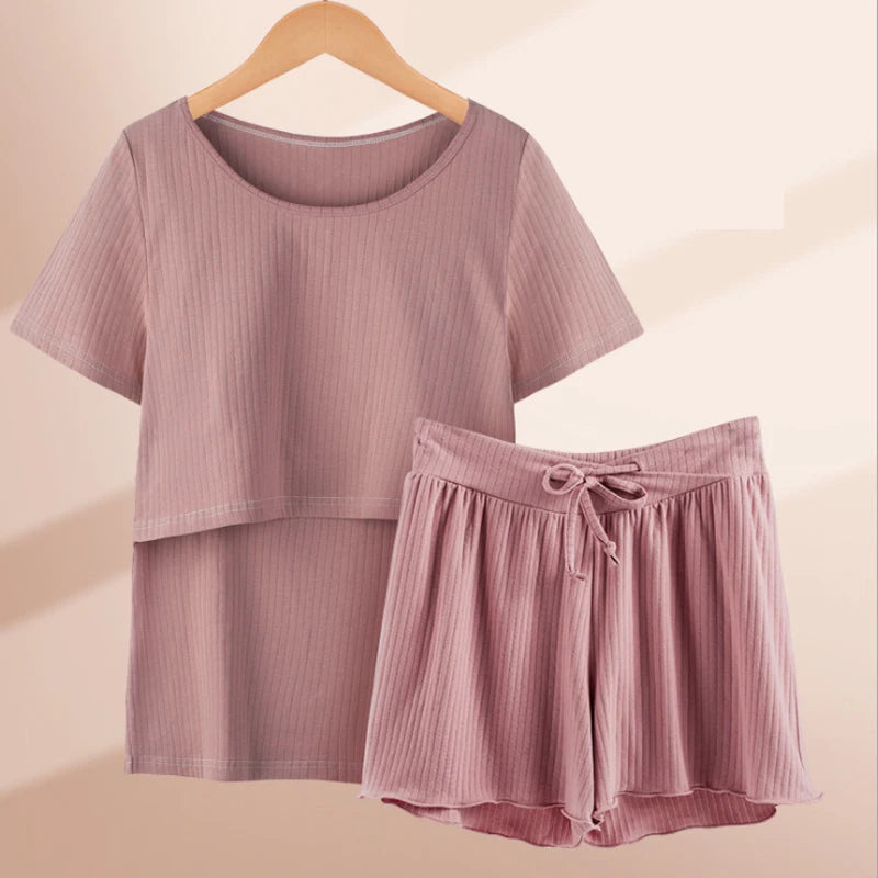 Maternity Summer Soft 95% Cotton Pyjamas with lift up Breastfeeding Nursing Sleepwear Lactation Clothes pijama maternidade