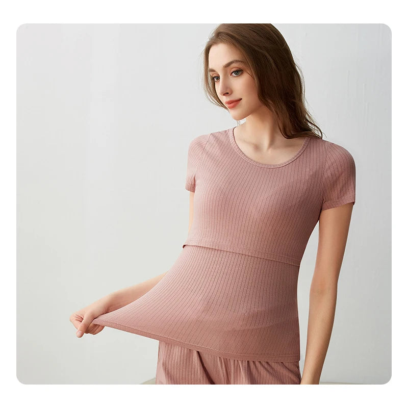 Maternity Summer Soft 95% Cotton Pyjamas with lift up Breastfeeding Nursing Sleepwear Lactation Clothes pijama maternidade