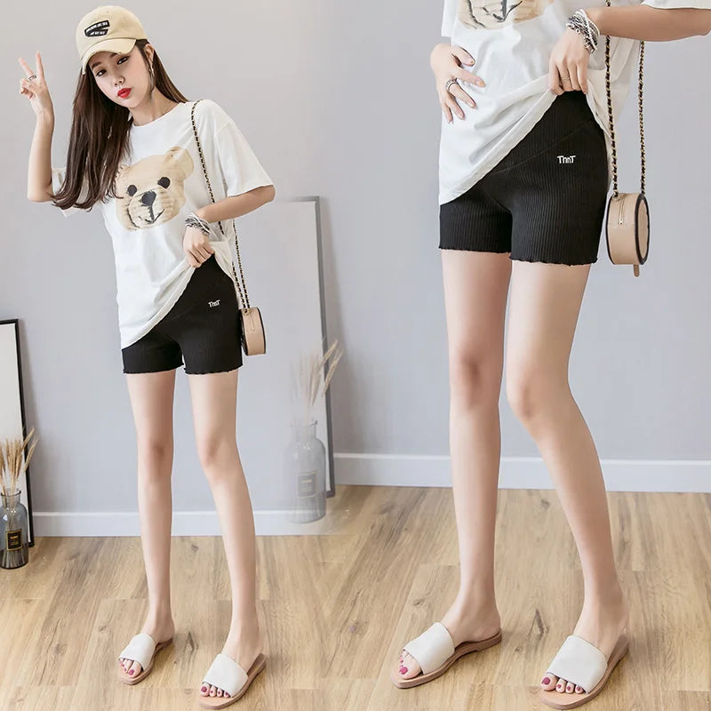Maternity Cotton Shorts For Pregnancy Comfort With Striped Design And Embroidered Letters Model Letters Embroidery