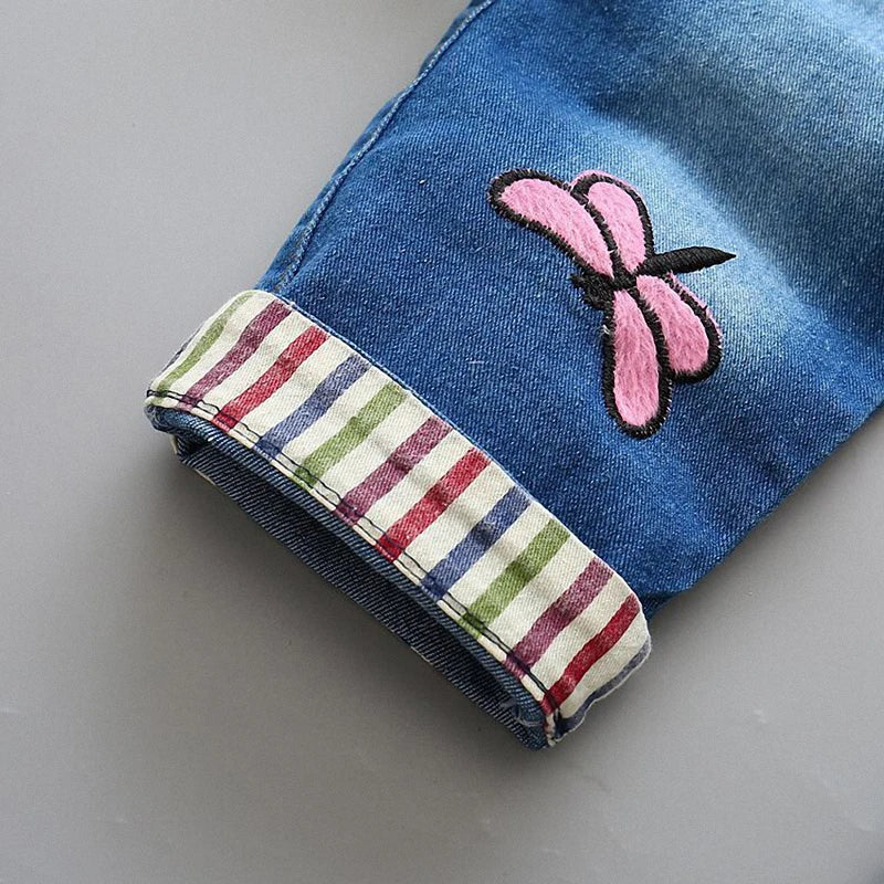 IENENS Baby Girls Overalls Kids Trousers Denim Dungarees Embroidery Butterfly Pants Toddler Infant  Jumpsuit 0-4 Years Clothes