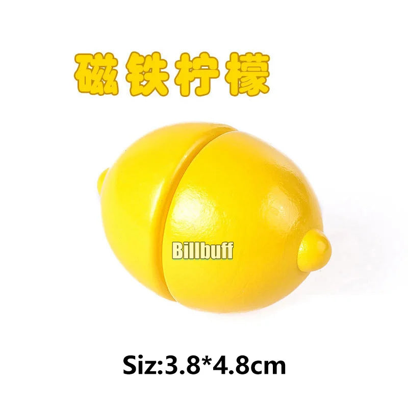 Montessori Wooden Magnetic Cutting Fruit Toy Banana Lemons Model Kitchen Educational Toy