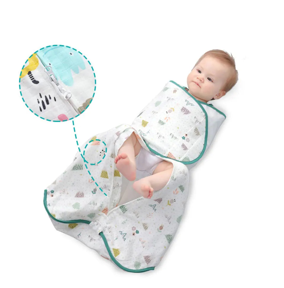 Baby Sleeping Bag Wearable Blanket Newborn Swaddle Wrap Sack Gauze Bamboo Cotton Spring 1Tog Sleep Bag Changing Diaper 0-24M