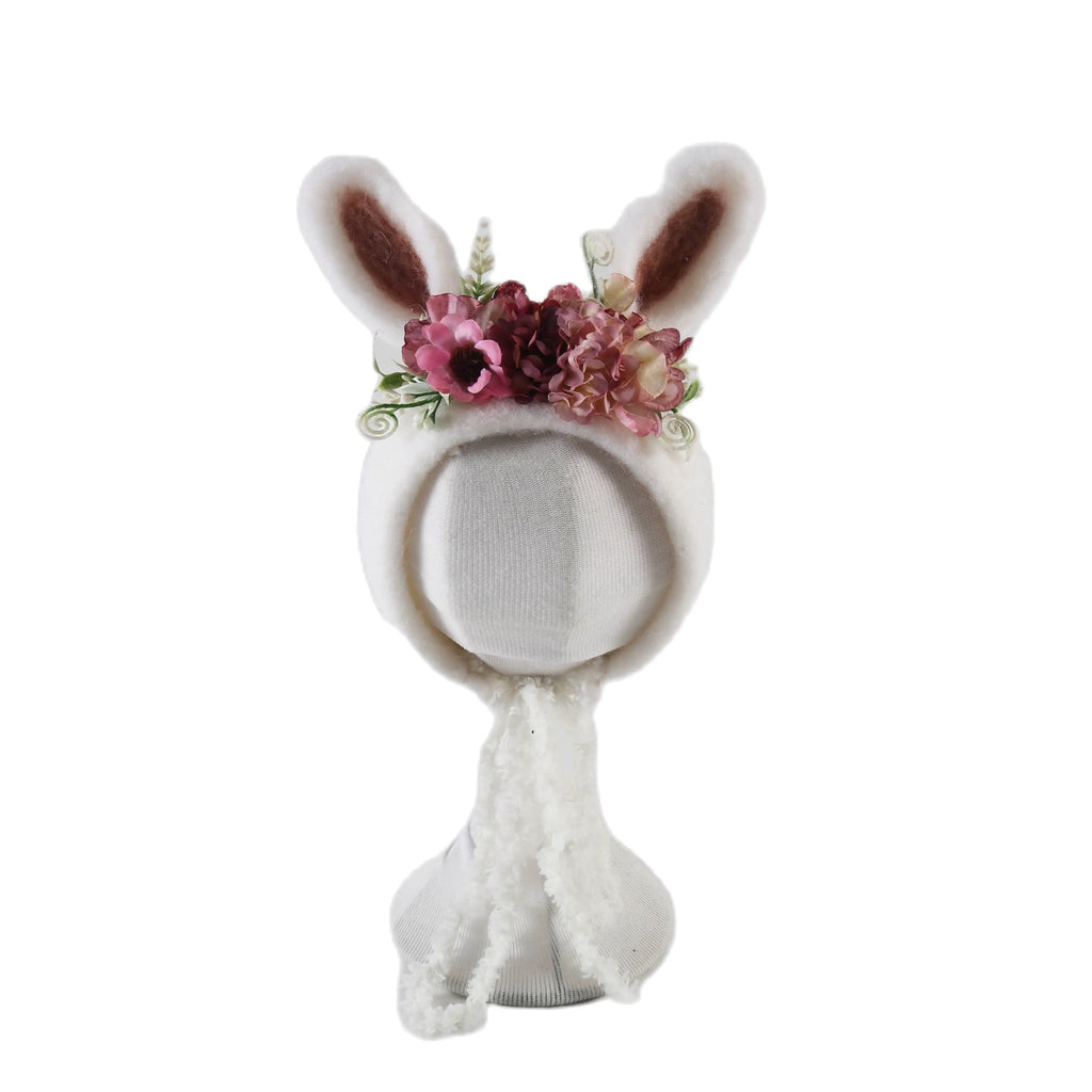 Newborn Wool Felt Deer Bonnet Girl Baby Flower Hat Newborn Photography Props Boy Baby Reindeer Hat Photo Shoot