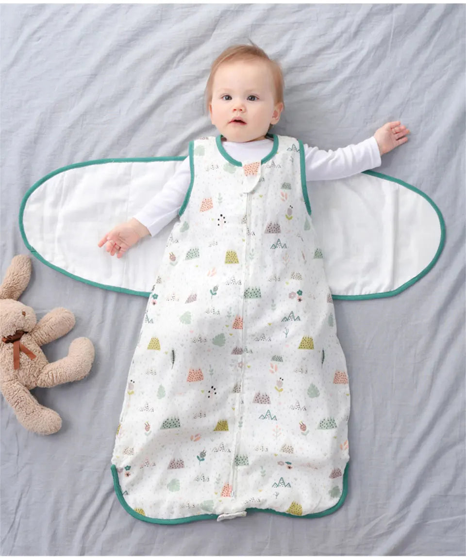 Baby Sleeping Bag Wearable Blanket Newborn Swaddle Wrap Sack Gauze Bamboo Cotton Spring 1Tog Sleep Bag Changing Diaper 0-24M