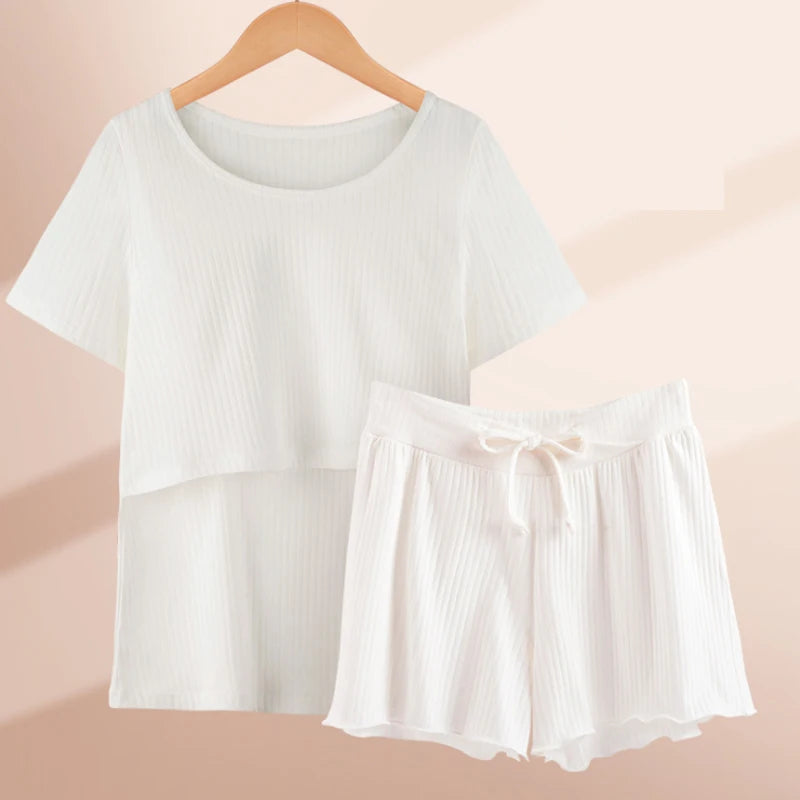 Maternity Summer Soft 95% Cotton Pyjamas with lift up Breastfeeding Nursing Sleepwear Lactation Clothes pijama maternidade
