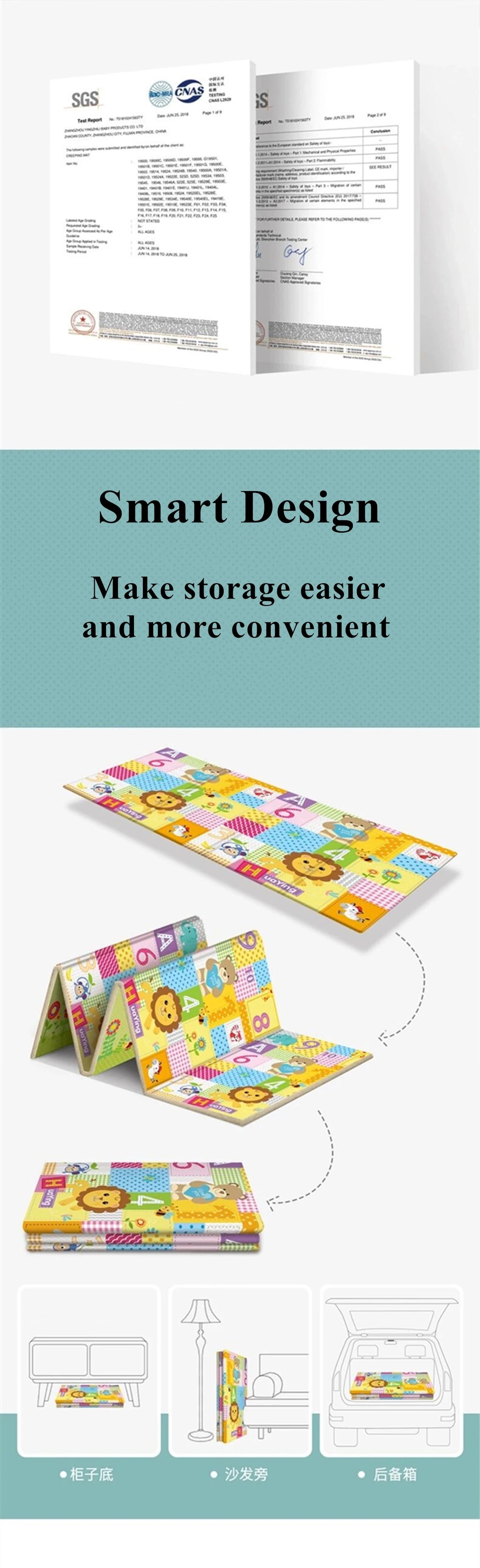 Double-sided New Baby Folding Crawling Activity Mat Children's Carpet Soft Foam Pad Kids Cartoon Waterproof Crawling Game Carpet
