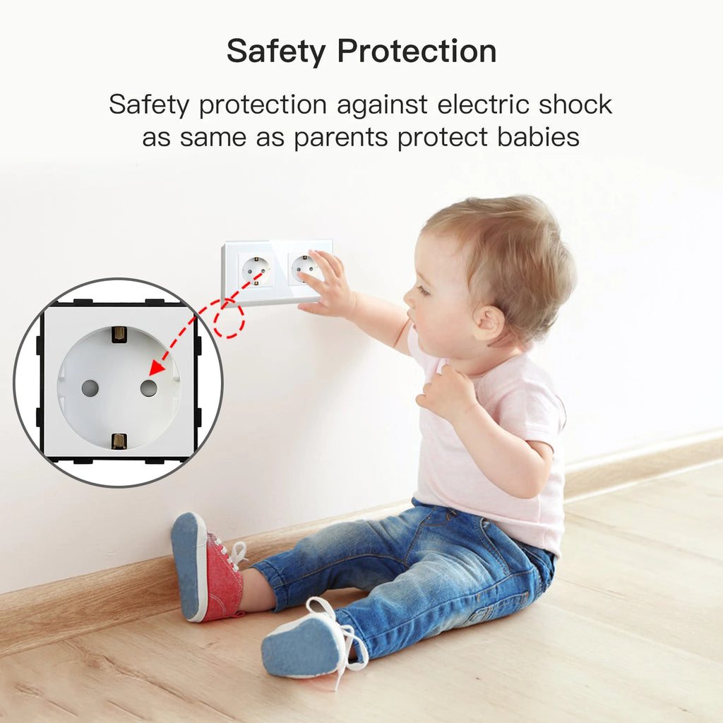 BSEED Single Power Outlet EU Wall Plugs Double Sockets USB Type-C Phone Charge Glass Panel 1Way Wall Touch Switch Kid Protection