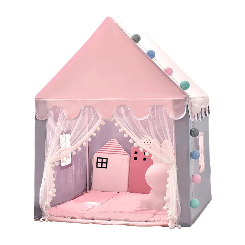 Wigwam 1.35M Folding Kids Tent Play House Pink Princess Castle for Girls Large Indoor Toy and Room Decor