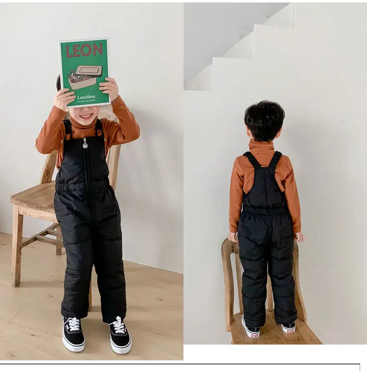 Children Winter Warm Overalls Girls & Boys Winter Thick Pants Cotton Filling Kids Overalls Toddler Baby Ski jumpsuit 1-5 years