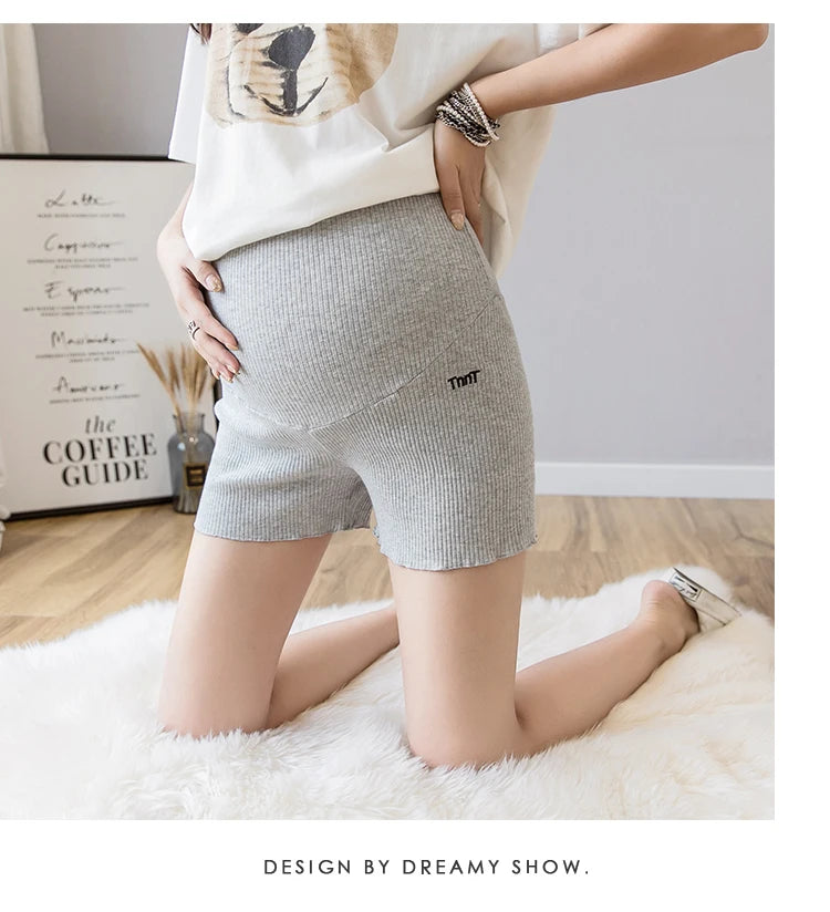 Pregnant Women Summer Pants Comfortable Cotton Trousers Letters Embroidery Pregnancy Short Leggings Slim Stripe Maternity Shorts