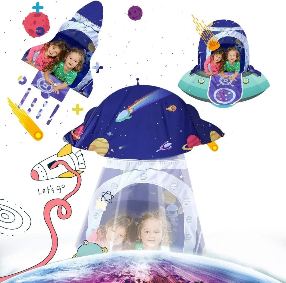 Rocket Ship Kids Tent Pop Up Play Toy Tent for Children  Large Space Indoor Pretend Playhouse  Outdoor Play Tent for Boys & Girl