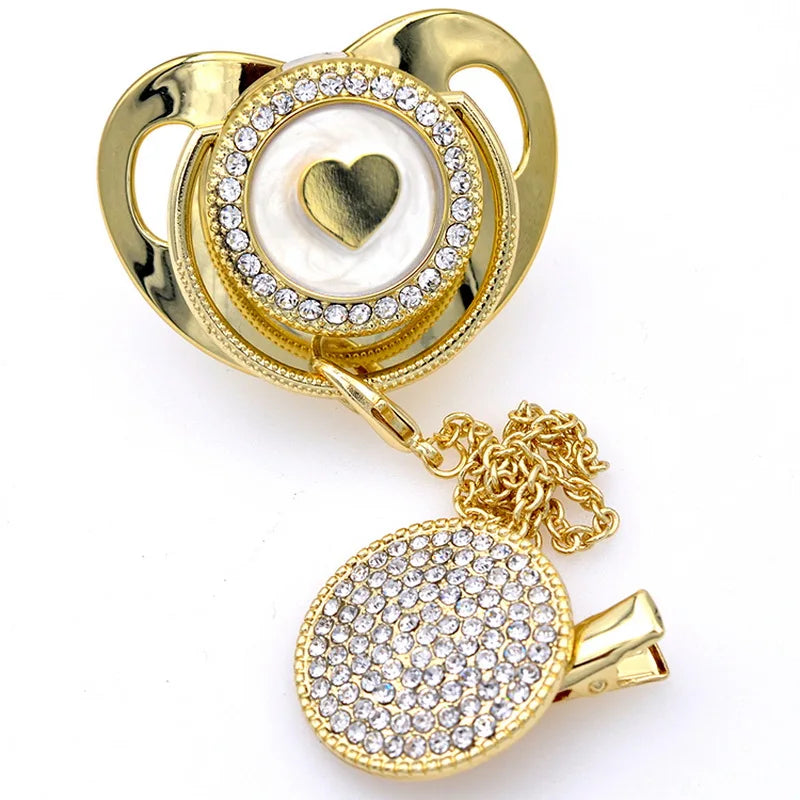 Gold Pacifiers Cilps baby Gift Silicone Nipple Love Baby Feeding Soother Toddler Orthodontic Nipples Teether chupetes de lujo