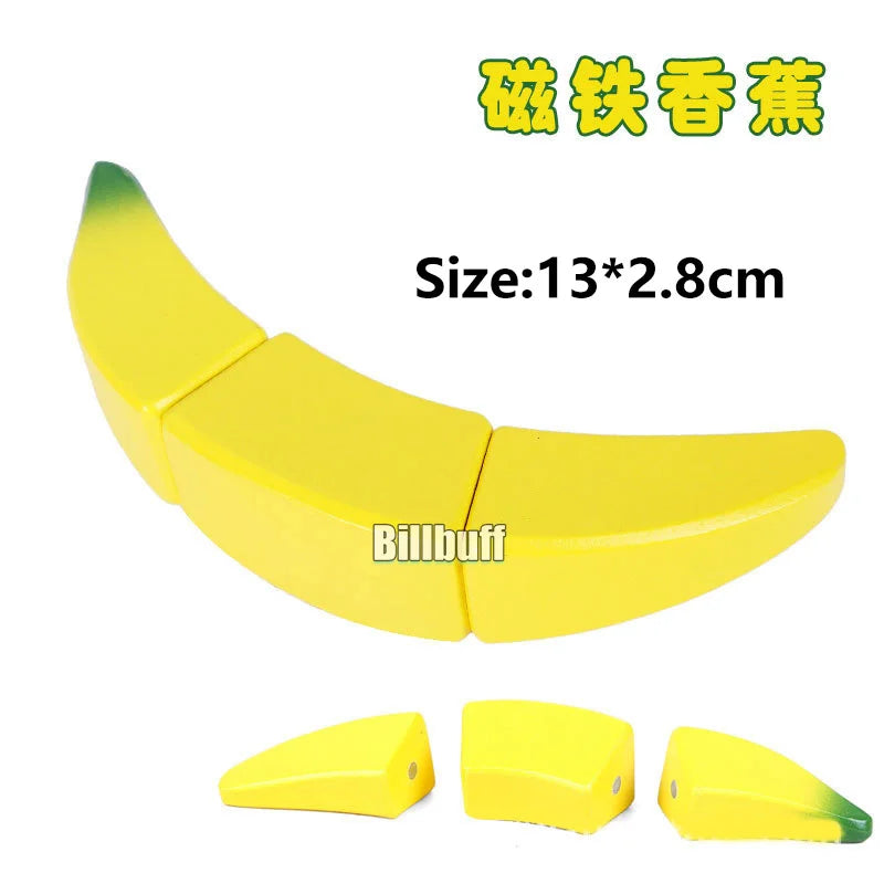 Montessori Wooden Magnetic Cutting Fruit Toy Banana Lemons Model Kitchen Educational Toy