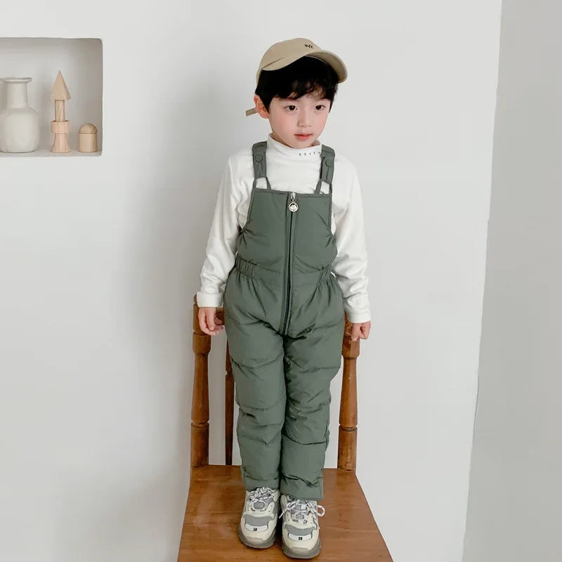 Children Winter Warm Overalls Girls & Boys Winter Thick Pants Cotton Filling Kids Overalls Toddler Baby Ski jumpsuit 1-5 years