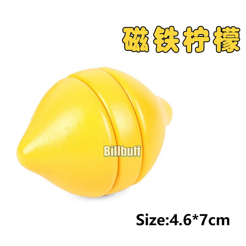 Montessori Wooden Magnetic Cutting Fruit Toy Banana Lemons Model Kitchen Educational Toy