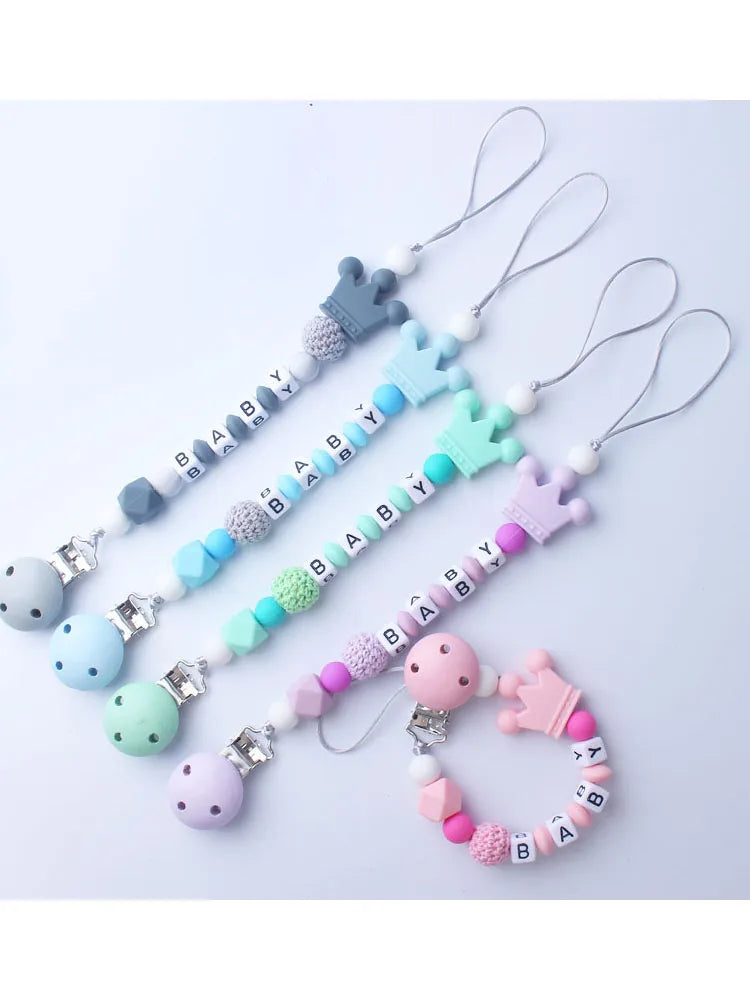 Baby Pacifier Clip Holder Free personalized name Food Silicone Teething With Newborn Gift Anti-drop Chain
