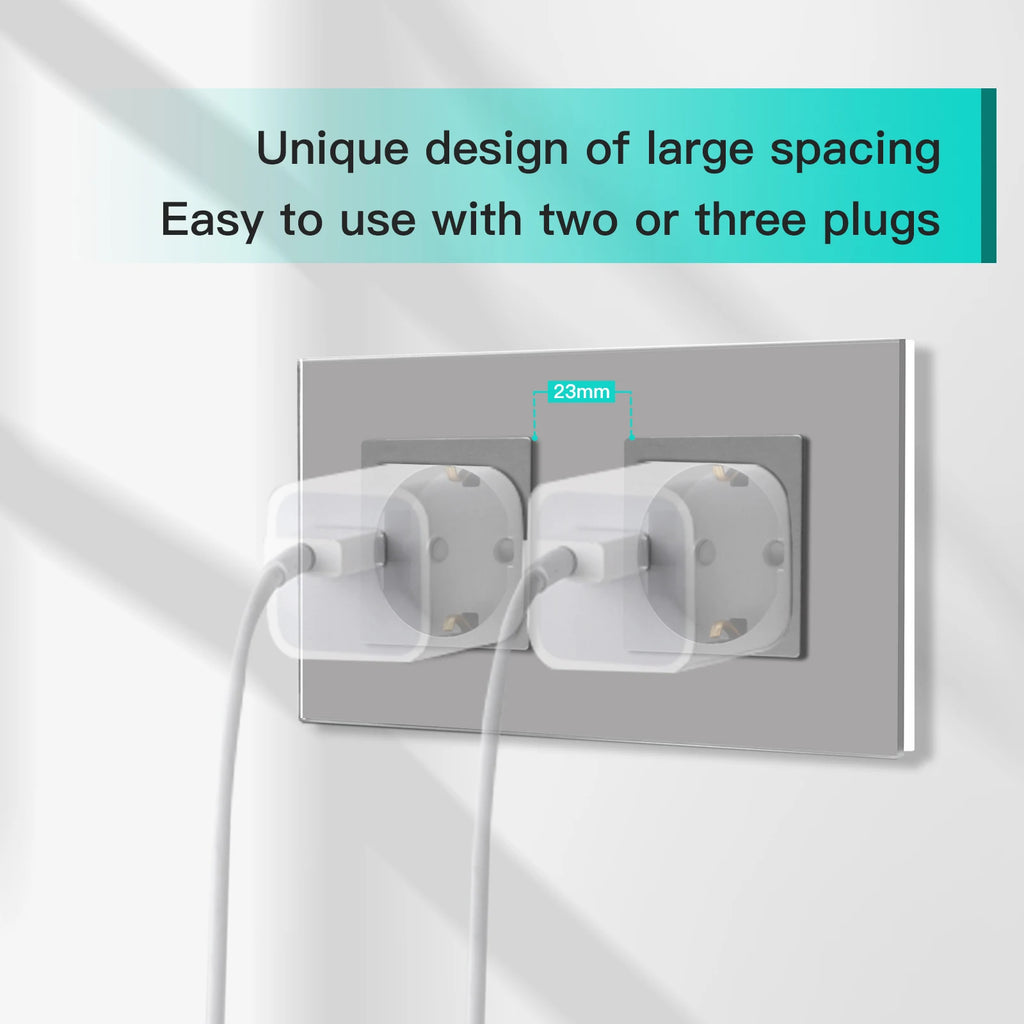 BSEED Double Socket EU Socket EU Standard Wall Socket 3 Colors White Black Gloden Crystal Glass Panel 16A 110V-240V