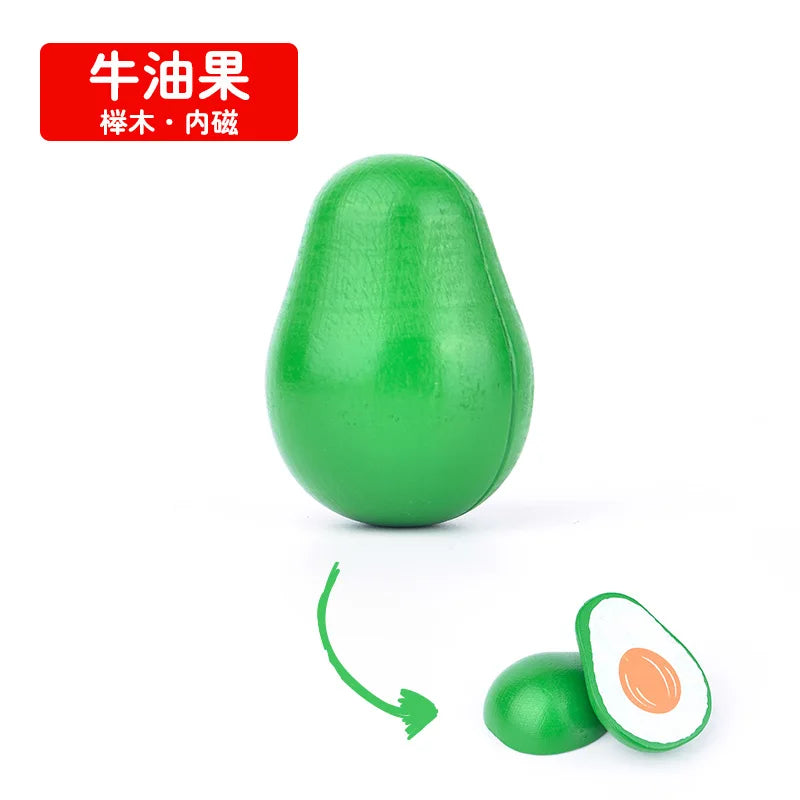 Montessori Wooden Magnetic Cutting Fruit Toy Banana Lemons Model Kitchen Educational Toy