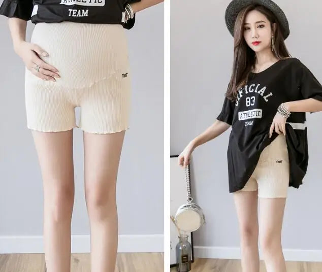 Maternity Cotton Shorts For Pregnancy Comfort With Striped Design And Embroidered Letters Model Letters Embroidery