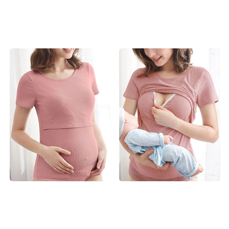 Maternity Summer Soft 95% Cotton Pyjamas with lift up Breastfeeding Nursing Sleepwear Lactation Clothes pijama maternidade