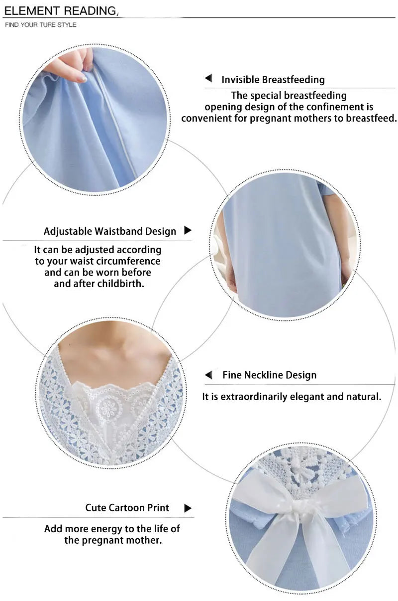 Summer Maternity Breastfeeding Nursing Nightgowns  Mothers Nightwear Breastfeeding Pajamas Pregnancy Dress Maternity Pajamas