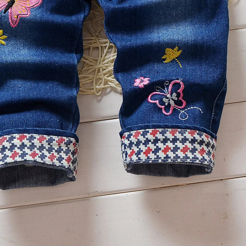 IENENS Baby Girls Overalls Kids Trousers Denim Dungarees Embroidery Butterfly Pants Toddler Infant  Jumpsuit 0-4 Years Clothes