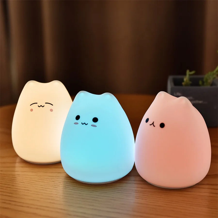 Cartoon Cat Led Night Light 4 Led Smd Rgb Touch Sensor 7 Colors for Children Battery Operated