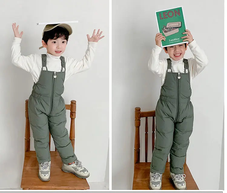 Children Winter Warm Overalls Girls & Boys Winter Thick Pants Cotton Filling Kids Overalls Toddler Baby Ski jumpsuit 1-5 years