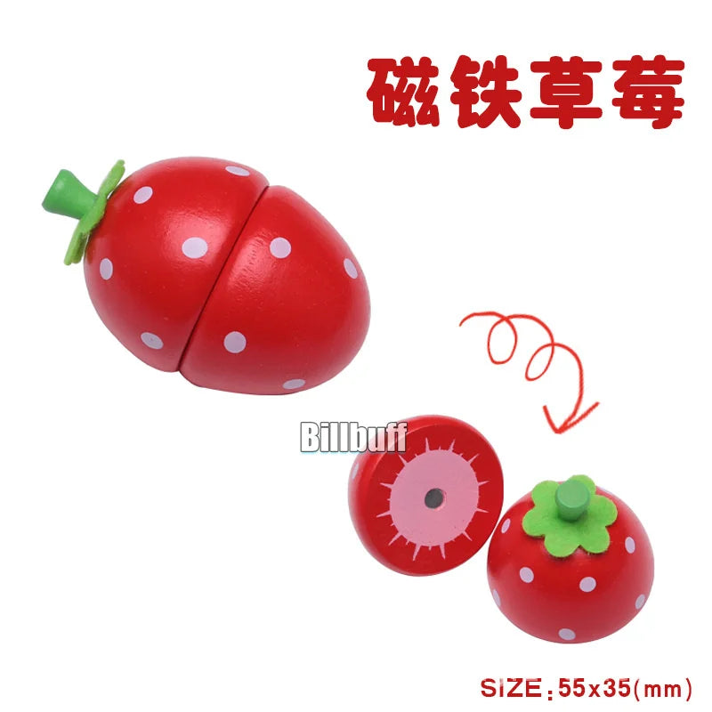 Montessori Wooden Magnetic Cutting Fruit Toy Banana Lemons Model Kitchen Educational Toy