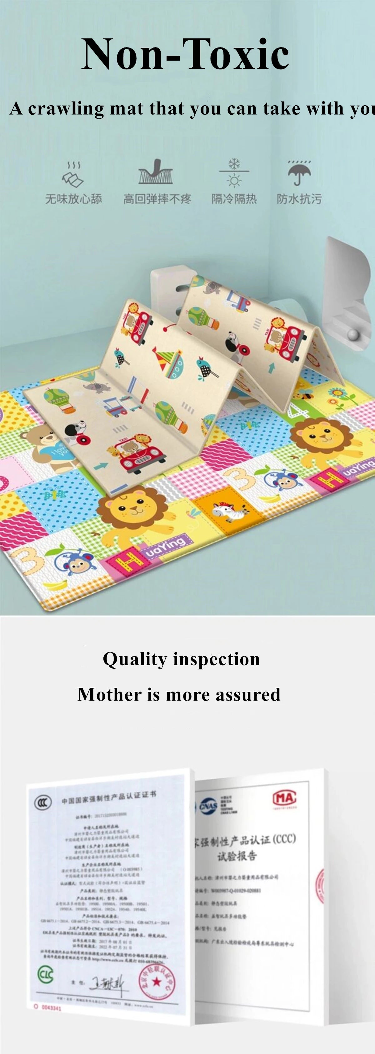 Double-sided New Baby Folding Crawling Activity Mat Children's Carpet Soft Foam Pad Kids Cartoon Waterproof Crawling Game Carpet