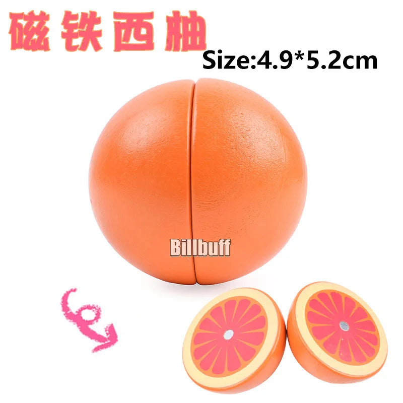 Montessori Wooden Magnetic Cutting Fruit Toy Banana Lemons Model Kitchen Educational Toy
