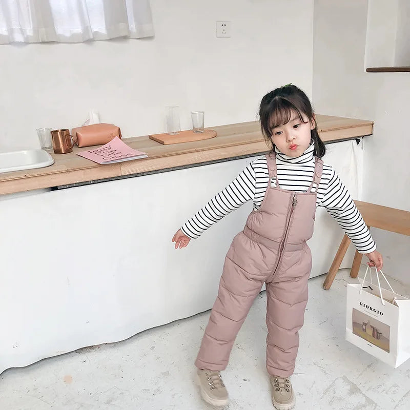 Children Winter Warm Overalls Girls & Boys Winter Thick Pants Cotton Filling Kids Overalls Toddler Baby Ski jumpsuit 1-5 years