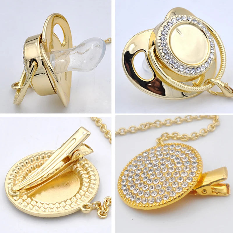 Gold Pacifiers Cilps baby Gift Silicone Nipple Love Baby Feeding Soother Toddler Orthodontic Nipples Teether chupetes de lujo