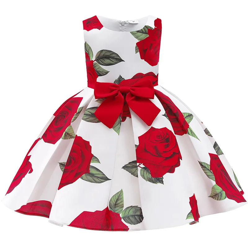 Baby Girls Flower Striped Dress For Girls Floral Wedding Party Dresses Kids Princess Christmas Dress Children Girls Clothing