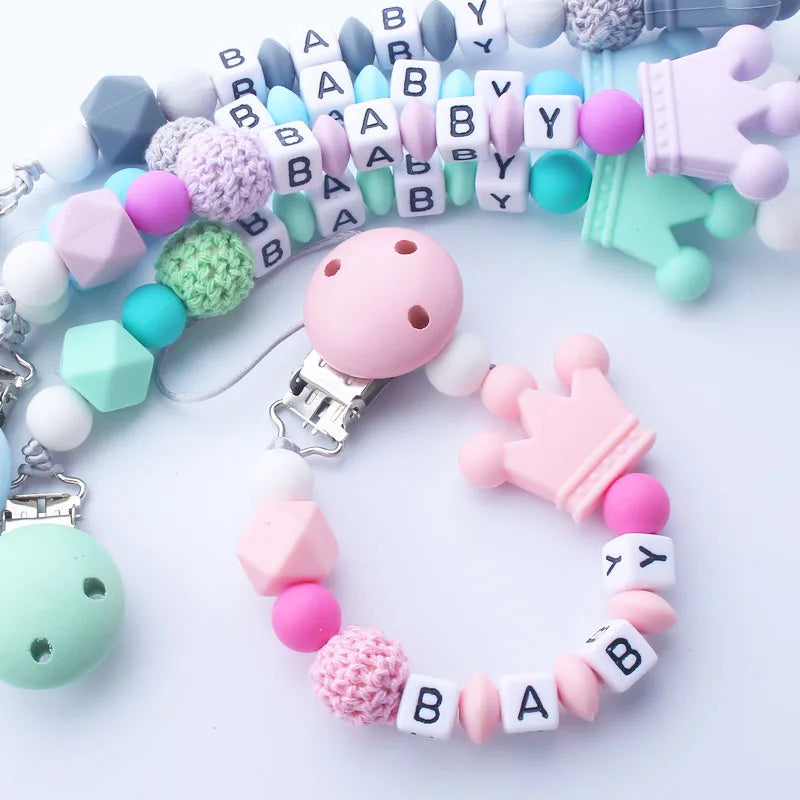 Baby Pacifier Clip Holder Free personalized name Food Silicone Teething With Newborn Gift Anti-drop Chain