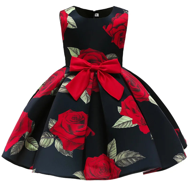 Baby Girls Flower Striped Dress For Girls Floral Wedding Party Dresses Kids Princess Christmas Dress Children Girls Clothing