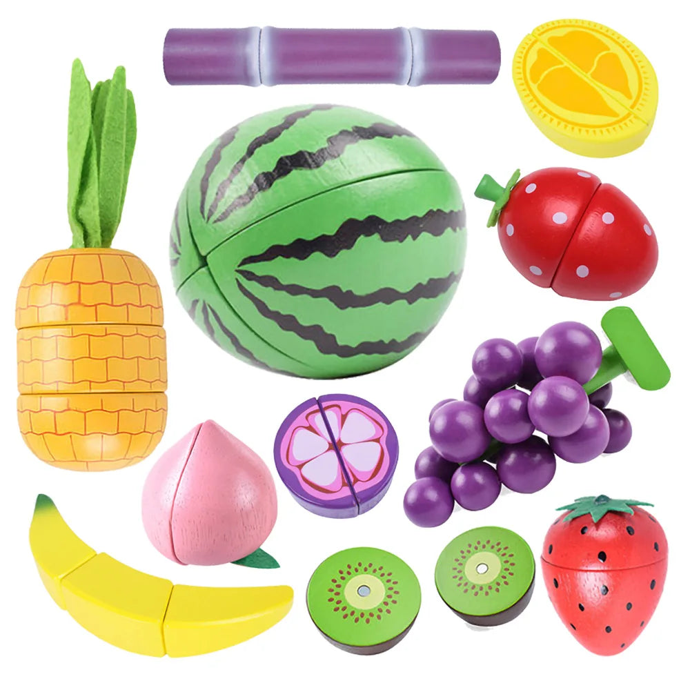 Montessori Simulation 3D Woodens Toy Magnetic Cutting Fruit Banana Lemons Kitchen Model Early Educational Toys for Children Gift