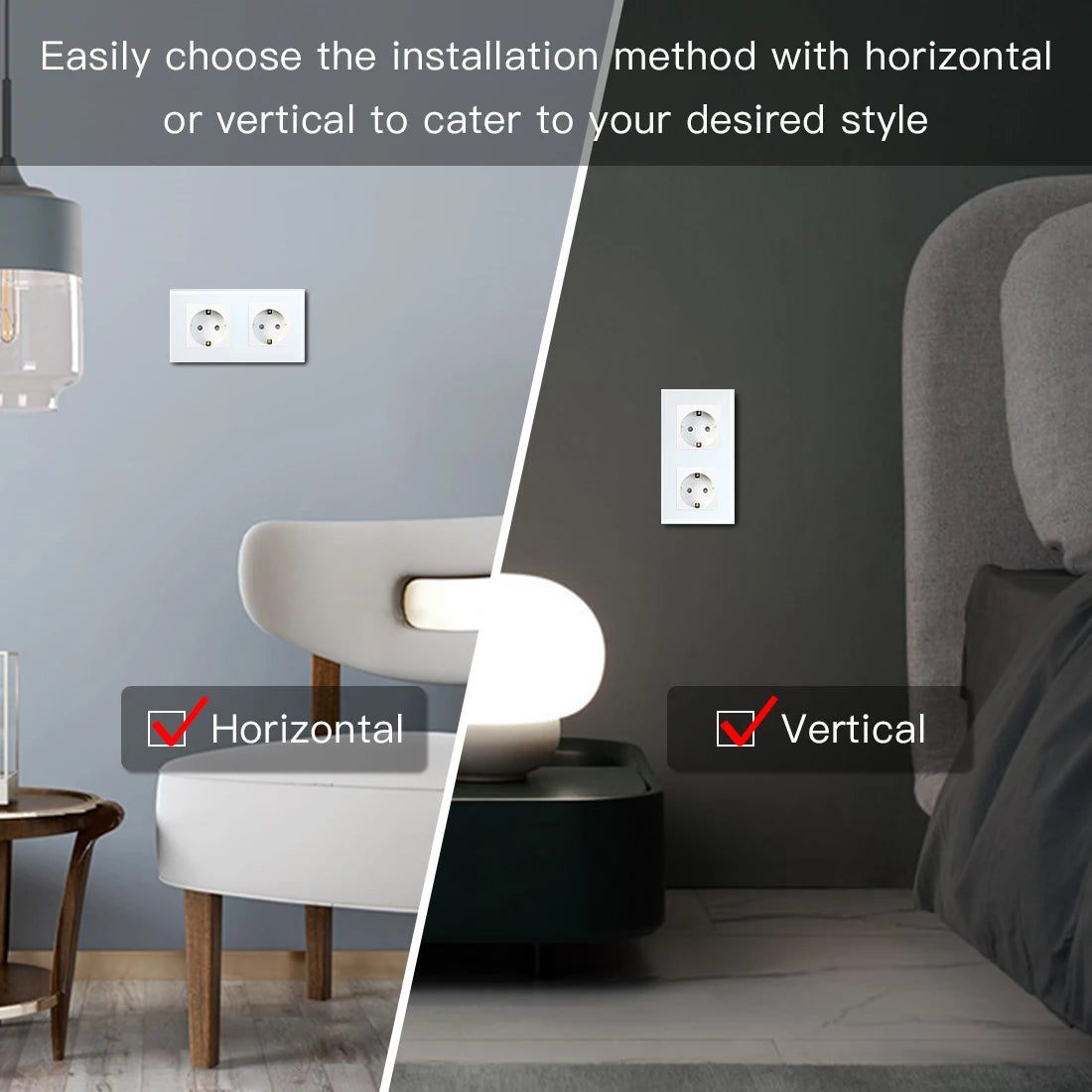 BSEED Double Socket EU Socket EU Standard Wall Socket 3 Colors White Black Gloden Crystal Glass Panel 16A 110V-240V