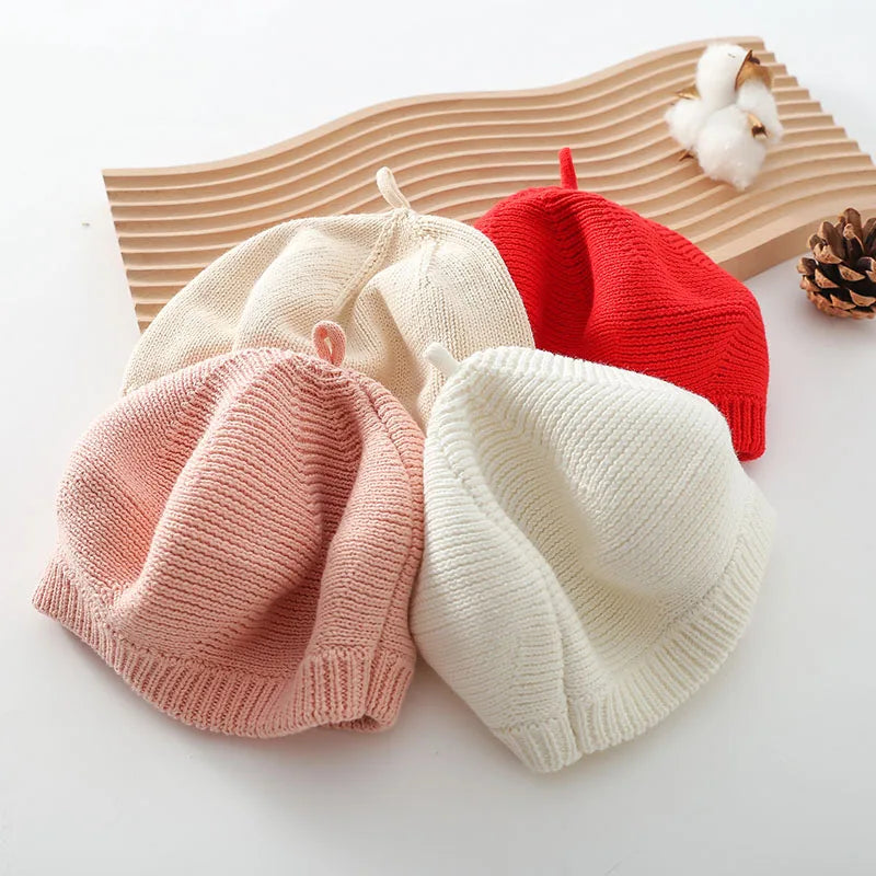 MILANCEL New Baby Knitting Berets Cotton Kids Cap Solid Newbron Korean Girls Hat