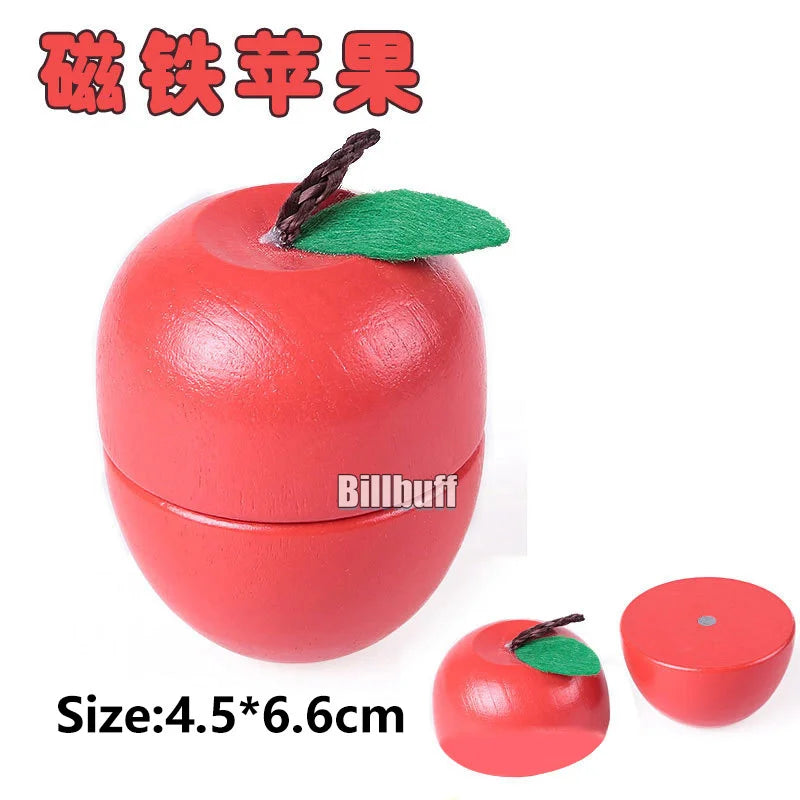 Montessori Wooden Magnetic Cutting Fruit Toy Banana Lemons Model Kitchen Educational Toy