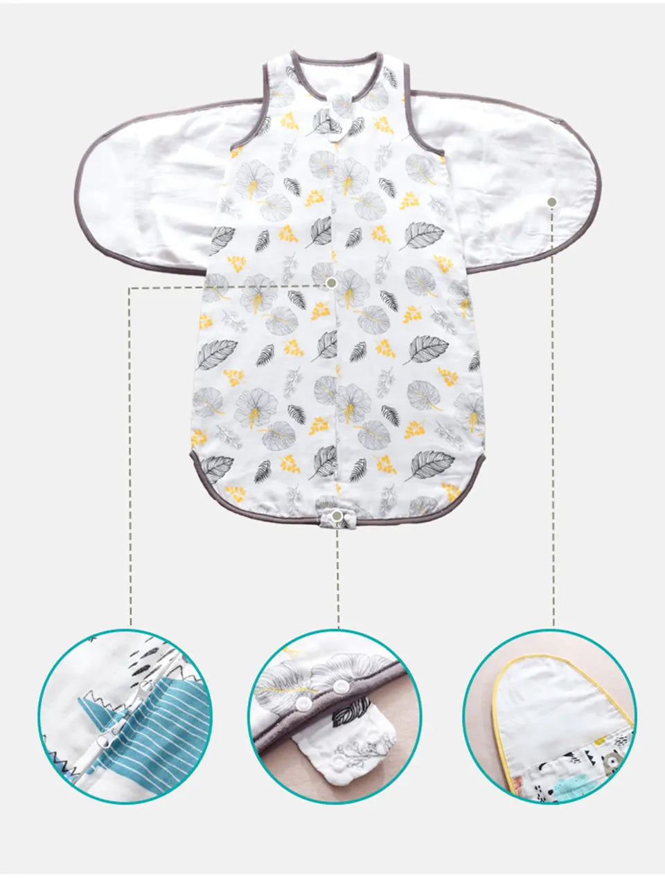 Baby Sleeping Bag Wearable Blanket Newborn Swaddle Wrap Sack Gauze Bamboo Cotton Spring 1Tog Sleep Bag Changing Diaper 0-24M