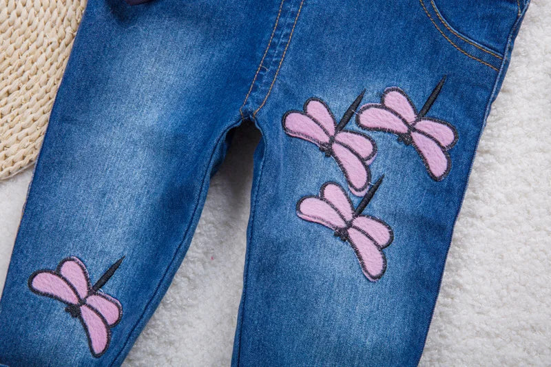 IENENS Baby Girls Overalls Kids Trousers Denim Dungarees Embroidery Butterfly Pants Toddler Infant  Jumpsuit 0-4 Years Clothes