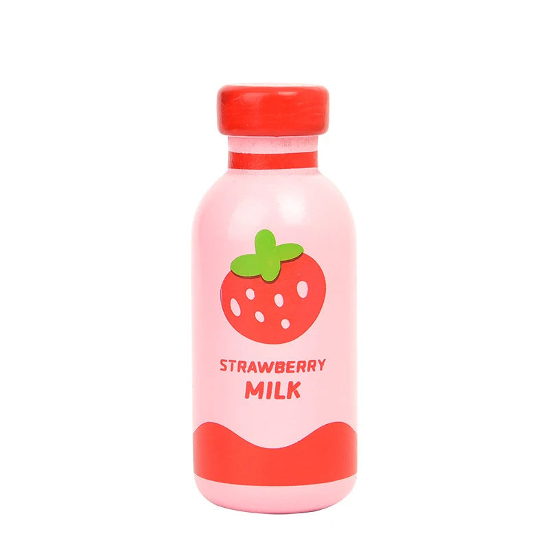 Chechele Magnetic Wooden Kitchen Educational Toy Strawberry Milk Bottle Play Set Model 1Pcs
