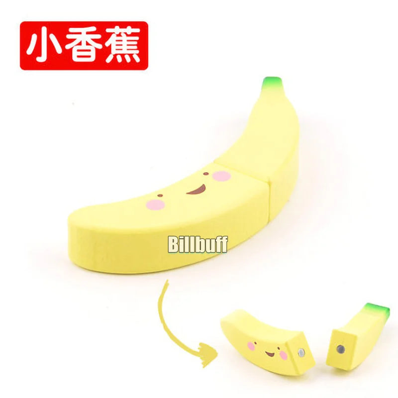 Montessori Wooden Magnetic Cutting Fruit Toy Banana Lemons Model Kitchen Educational Toy