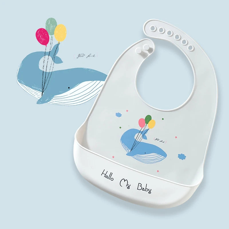 2021 Cute Baby Bibs Waterproof Silicone Bib Feeding Infant Newborn Cartoon Apron ToddlerX Adjustable Bib Burp Cloths with Pocket