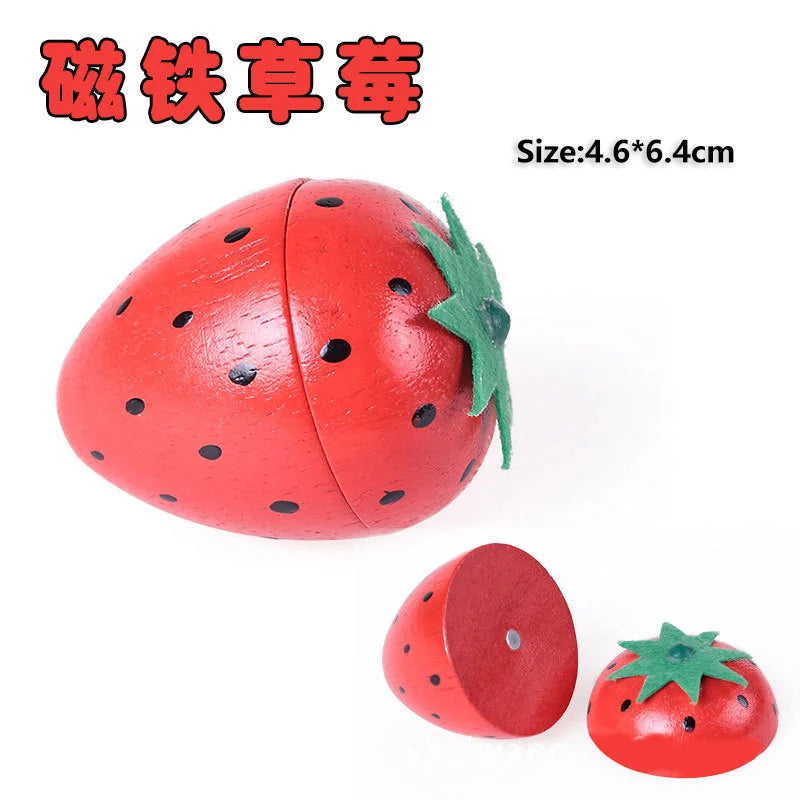 Montessori Simulation 3D Woodens Toy Magnetic Cutting Fruit Banana Lemons Kitchen Model Early Educational Toys for Children Gift