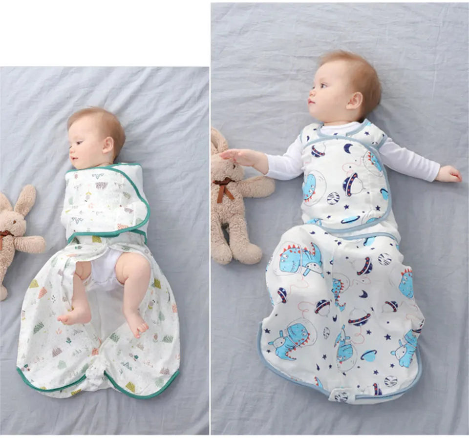 Baby Sleeping Bag Wearable Blanket Newborn Swaddle Wrap Sack Gauze Bamboo Cotton Spring 1Tog Sleep Bag Changing Diaper 0-24M